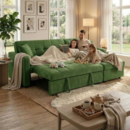 Luxora L Shaped Sleeper Sofa Green 3 Seater Pull Out Bed Storage Chaise Living Room - thumbnail 5