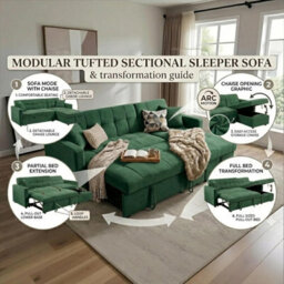 Luxora L Shaped Sleeper Sofa Green 3 Seater Pull Out Bed Storage Chaise Living Room - thumbnail 4