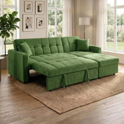Luxora L Shaped Sleeper Sofa Green 3 Seater Pull Out Bed Storage Chaise Living Room - thumbnail 1