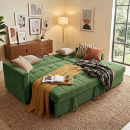 Luxora L Shaped Sleeper Sofa Green 3 Seater Pull Out Bed Storage Chaise Living Room - thumbnail 3