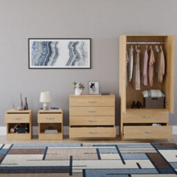 Lassic Vida Designs Riano 4 Piece Bedroom Set (1 Drawer Bedside Chest, 4 Drawer Chest, 2 Door 2 Drawer Wardrobe), Pine - thumbnail 2