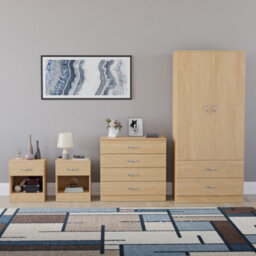 Lassic Vida Designs Riano 4 Piece Bedroom Set (1 Drawer Bedside Chest, 4 Drawer Chest, 2 Door 2 Drawer Wardrobe), Pine - thumbnail 7