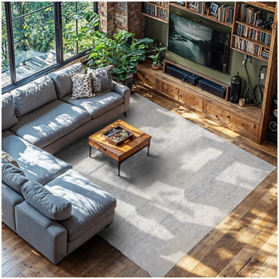 Tectake Washable Rug Dalia - Various Sizes, Faded Pattern, Easy-Care Short Pile, Non-Slip 240 X 340 Cm - Beige - image 1