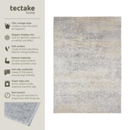 Tectake Washable Rug Dalia - Various Sizes, Faded Pattern, Easy-Care Short Pile, Non-Slip 240 X 340 Cm - Beige - thumbnail 2
