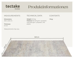 Tectake Washable Rug Dalia - Various Sizes, Faded Pattern, Easy-Care Short Pile, Non-Slip 240 X 340 Cm - Beige - thumbnail 6