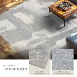 Tectake Washable Rug Dalia - Various Sizes, Faded Pattern, Easy-Care Short Pile, Non-Slip 240 X 340 Cm - Beige - thumbnail 4