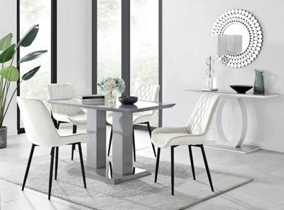 Furniturebox Uk Imperia 4 Grey Dining Table And 4 Cream Pesaro Black Leg Chairs - image 1