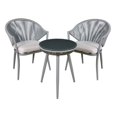 Dellonda Echo 3 Piece Aluminium Outdoor Balcony Chair & Table Set Glass Top Grey - image 1