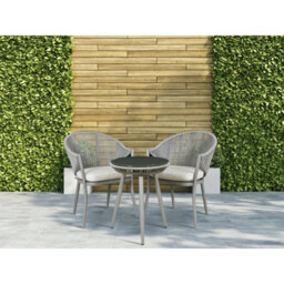 Dellonda Echo 3 Piece Aluminium Outdoor Balcony Chair & Table Set Glass Top Grey - thumbnail 7