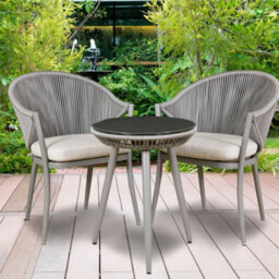 Dellonda Echo 3 Piece Aluminium Outdoor Balcony Chair & Table Set Glass Top Grey - thumbnail 2