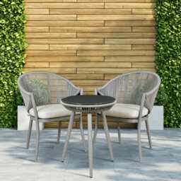 Dellonda Echo 3 Piece Aluminium Outdoor Balcony Chair & Table Set Glass Top Grey - thumbnail 3