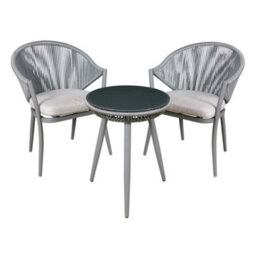 Dellonda Echo 3 Piece Aluminium Outdoor Balcony Chair & Table Set Glass Top Grey - thumbnail 1