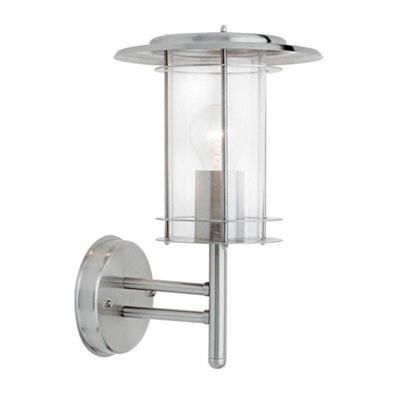 Luminosa Lighting Luminosa York 1 Light Outdoor Wall Lantern Polished Stainless Steel, Clear Polycarbonate Ip44, E27 - image 1