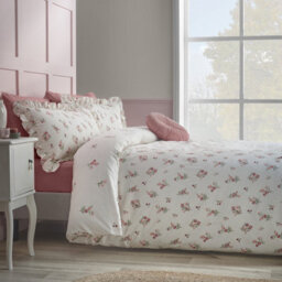 Catherine Lansfield Brushed Ditsy Floral Cotton Reversible Double Duvet Cover Set With Pillowcases Pink - thumbnail 1