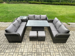 Fimous Patio Garden Dining Set Outdoor Rattan Furniture Lounge Sofa Rising Lifting Table For Balcony - thumbnail 2