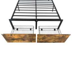Abrihome 4Ft6 Double Bed Metal Frame With 2 Storage Drawers, Rgb Led Storage Headboard With Charging Station, Black+Walnut (No Mattress) - thumbnail 7