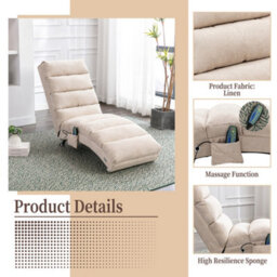 Matteo Fabric Relaxation Chaise Lounge Chair With Gentle Vibration, Beige - thumbnail 3