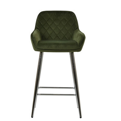 Lakeland Furniture Carson Olive Green Velvet Chrome Fixed Base Bar Stool - image 1