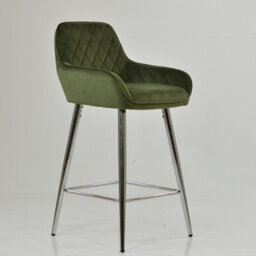 Lakeland Furniture Carson Olive Green Velvet Chrome Fixed Base Bar Stool - thumbnail 4