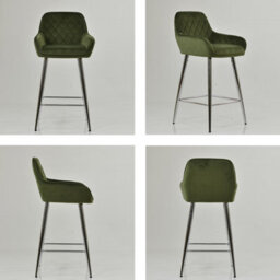 Lakeland Furniture Carson Olive Green Velvet Chrome Fixed Base Bar Stool - thumbnail 2