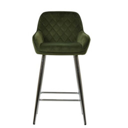 Lakeland Furniture Carson Olive Green Velvet Chrome Fixed Base Bar Stool