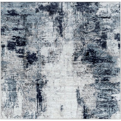 Livabliss Square Wanderlust-Abstract Blue Grey Black Modern Marble Living Dining Bedroom Rug 200 X 200 Cm Easy Care, Non Shedding - image 1