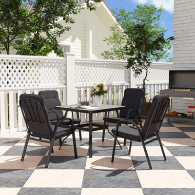 Outsunny Garden Dining Set, Glass Table W/ Umbrella Hole Black - image 1