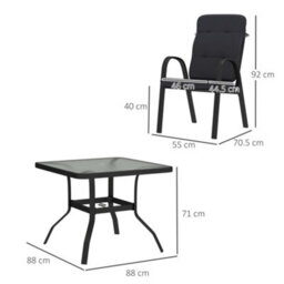 Outsunny Garden Dining Set, Glass Table W/ Umbrella Hole Black - thumbnail 3