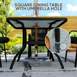 Outsunny Garden Dining Set, Glass Table W/ Umbrella Hole Black - thumbnail 4