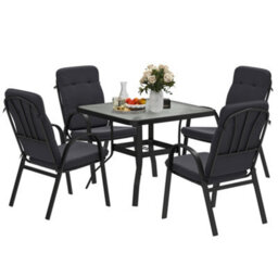 Outsunny Garden Dining Set, Glass Table W/ Umbrella Hole Black - thumbnail 2