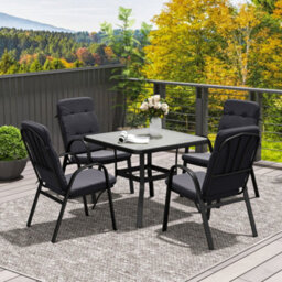 Outsunny Garden Dining Set, Glass Table W/ Umbrella Hole Black - thumbnail 8