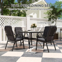 Outsunny Garden Dining Set, Glass Table W/ Umbrella Hole Black - thumbnail 5