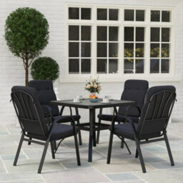 Outsunny Garden Dining Set, Glass Table W/ Umbrella Hole Black - thumbnail 9