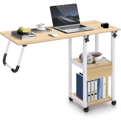 Foldable (Drop Leaf) Over Bed Table With Storage Rolling Laptop Desk Side Table - image 1