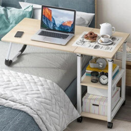 Foldable (Drop Leaf) Over Bed Table With Storage Rolling Laptop Desk Side Table - thumbnail 6