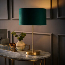 Valuelights Charles Gold Table Lamp With Green Velvet Shade And Bulb