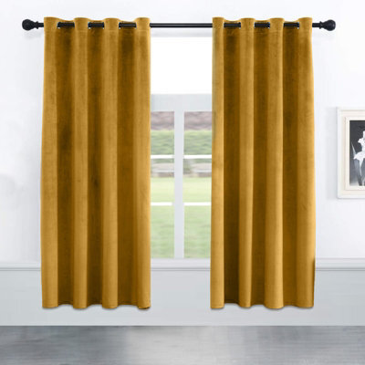 Oxford Homeware Eyelet Velvet Curtains Ochre Fully Lined Blackout Thermal Insulated Eyelet Curtains Pair (W)168Cm X (L)137C - image 1