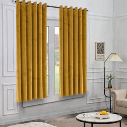 Oxford Homeware Eyelet Velvet Curtains Ochre Fully Lined Blackout Thermal Insulated Eyelet Curtains Pair (W)168Cm X (L)137C - thumbnail 8