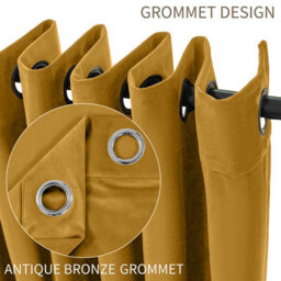 Oxford Homeware Eyelet Velvet Curtains Ochre Fully Lined Blackout Thermal Insulated Eyelet Curtains Pair (W)168Cm X (L)137C - thumbnail 6