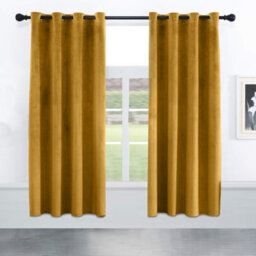 Oxford Homeware Eyelet Velvet Curtains Ochre Fully Lined Blackout Thermal Insulated Eyelet Curtains Pair (W)168Cm X (L)137C