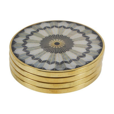 Buttercup Farm Circular Design Coasters (Pack Of 4) - Brass/resin/wood - L10.2 X W10.2 X H3 Cm - Gold/black/grey - image 1