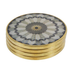 Buttercup Farm Circular Design Coasters (Pack Of 4) - Brass/resin/wood - L10.2 X W10.2 X H3 Cm - Gold/black/grey
