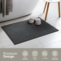 Keplin Non-Slip Microfibre Bath & Toilet Mat 40X60Cm, Dark Grey - thumbnail 3