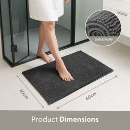 Keplin Non-Slip Microfibre Bath & Toilet Mat 40X60Cm, Dark Grey - thumbnail 2