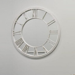 Deenz White Brushed Grey Round Roman Numeral Clock Style Frame Indoor/outdoor Wall Mirror 80Cm Garden Art Decor Window Style
