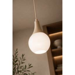 Luminosa Lighting Luminosa Lacrima Slim Pendant Ceiling Light Beige White Glass Shade 1X E27 - thumbnail 3
