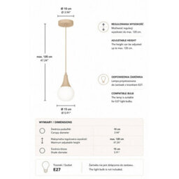 Luminosa Lighting Luminosa Lacrima Slim Pendant Ceiling Light Beige White Glass Shade 1X E27 - thumbnail 4