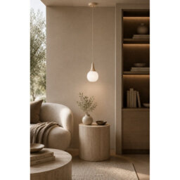 Luminosa Lighting Luminosa Lacrima Slim Pendant Ceiling Light Beige White Glass Shade 1X E27 - thumbnail 2