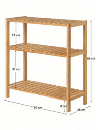 LEDREM Bamboo Storage Shelf, 3-Tier Shelving Unit, Multifunctional, In The Hallway, Bathroom, Living Room, Balcony, Kitchen, Natural - thumbnail 8