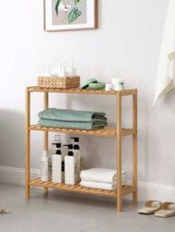 LEDREM Bamboo Storage Shelf, 3-Tier Shelving Unit, Multifunctional, In The Hallway, Bathroom, Living Room, Balcony, Kitchen, Natural - thumbnail 2